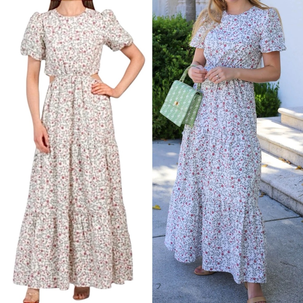 Wayf Plaza Floral Cut Out Waist Maxi Dress Tiered